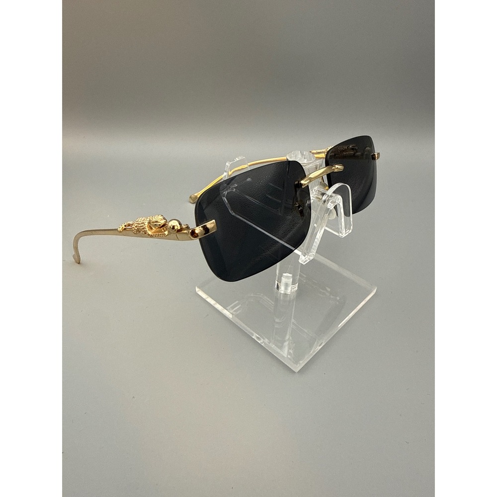 Jaguar Gold Rimless Sunglasses Square  UV400 Protect Club Party Y2K Gorpcore Hot